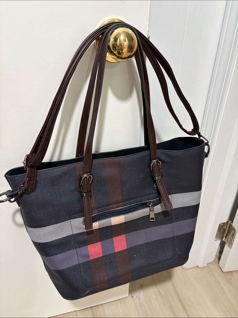 Women’s Navy Blue Striped Tote Bag